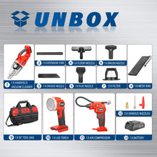 Load image into Gallery viewer, TOPEX 20V Cordless Combo Kit Tyre Inflator Handheld Vacuum Cleaner LED Torch w/ Tool Bag