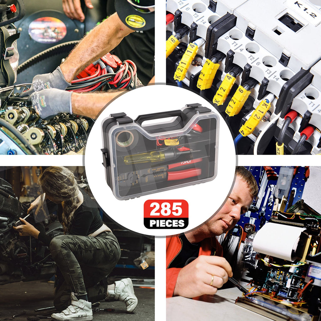 TOPEX 285 PCs Auto Electrical Repair Kit Gauge Wire Stripper Connectors Assortment Set Multifunctional & Self-Adjusting Cutting Peeling Pliers Tool