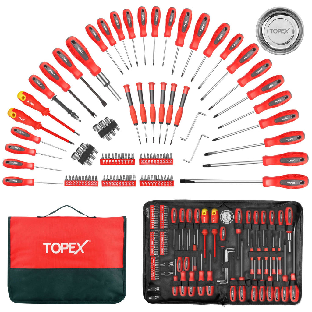 TOPEX 100 PCs Screwdriver Set Non-Slip Precision Screw Bits Sockets Kit w/ Oxford Bag