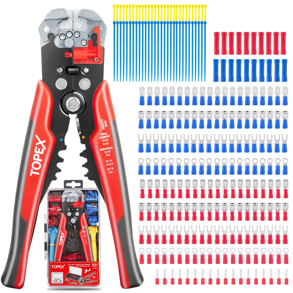 TOPEX 260-Piece Wire Stripper Self-Adjustable Crimper Plier Set Terminals Tools