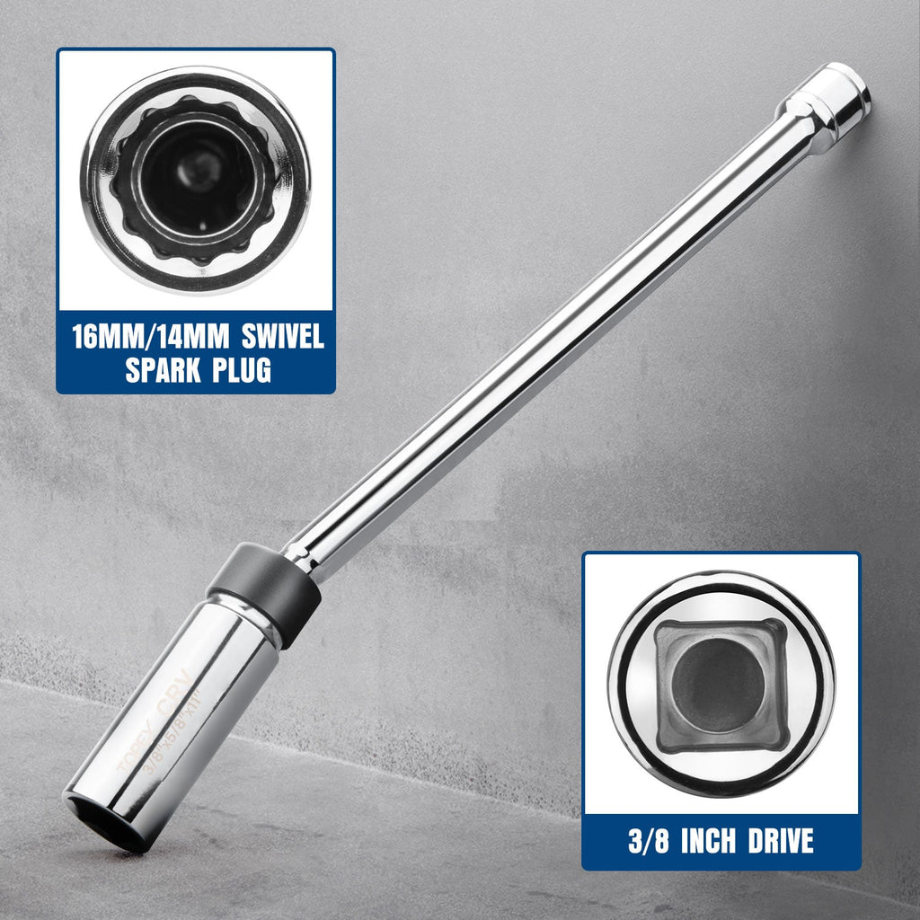 TOPEX 5-PIECE Swivel Spark Plug Socket Set 3/8″ Drive Extra Long
