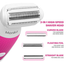 Load image into Gallery viewer, Monika 6-in-1 Electric Lady Shaver, Cordless for Woman Face/Leg/Underarm, Micro USB Portable
