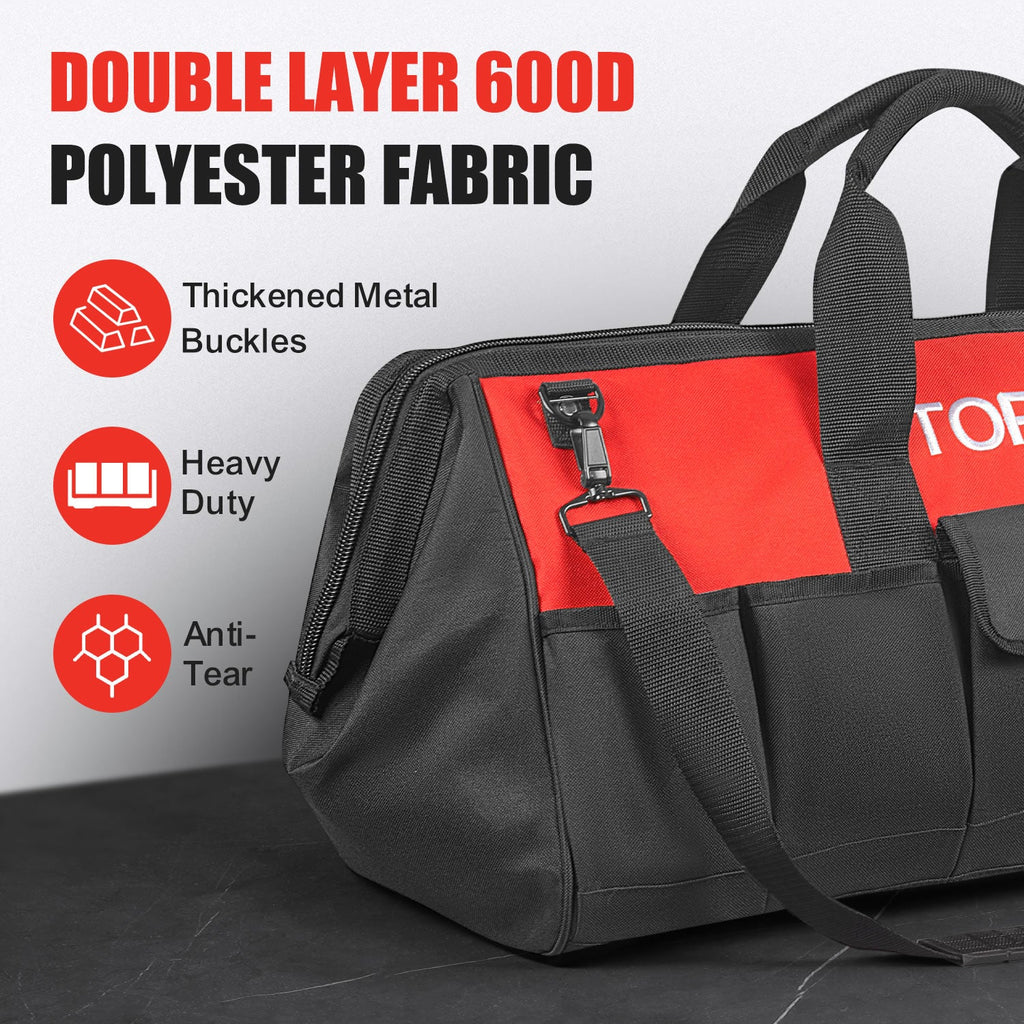 TOPEX 24 Inch Tool Bag, Multi-pocket Tool Organiser, Roomy Storage Space Tool Tote Bag with Padded Handle and Adjustable Shoulder, for home and workshop