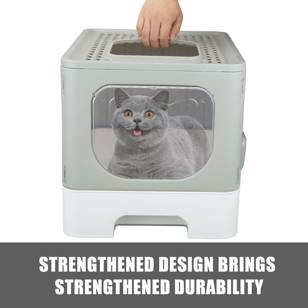 truepal Cat Litter Box/Basin Pet Toilet Anti-splashing Top Exit Cat Box With Scoop Grey