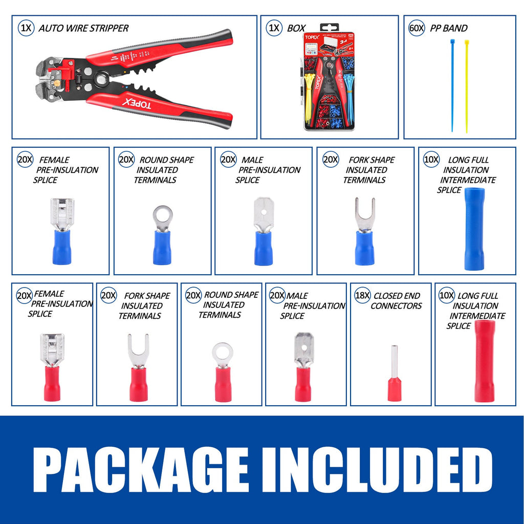 TOPEX 260-Piece Wire Stripper Self-Adjustable Crimper Plier Set Terminals Tools