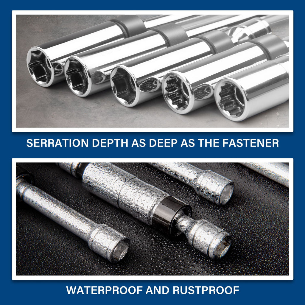 TOPEX 5-PIECE Swivel Spark Plug Socket Set 3/8″ Drive Extra Long