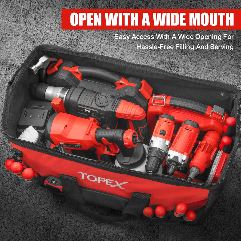 TOPEX 24 Inch Tool Bag, Multi-pocket Tool Organiser, Roomy Storage Space Tool Tote Bag with Padded Handle and Adjustable Shoulder, for home and workshop
