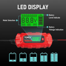 Load image into Gallery viewer, TOPEX Car Battery Charger, 4A 6V/12V Smart Automatic Battery Charger Maintainer with LCD Display for Lead Acid, LiFePo4 Battery in Truck, Motorcycle