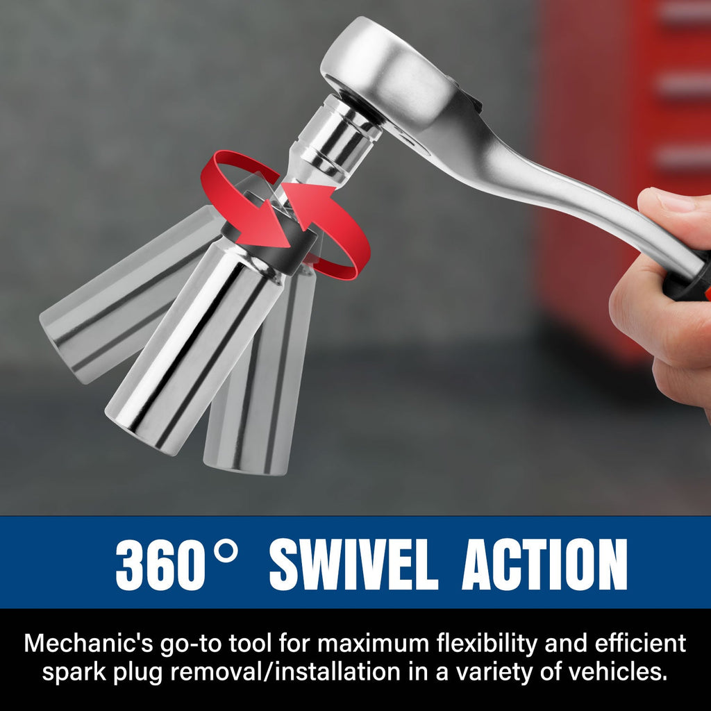 TOPEX 5-PIECE Swivel Spark Plug Socket Set 3/8″ Drive Extra Long