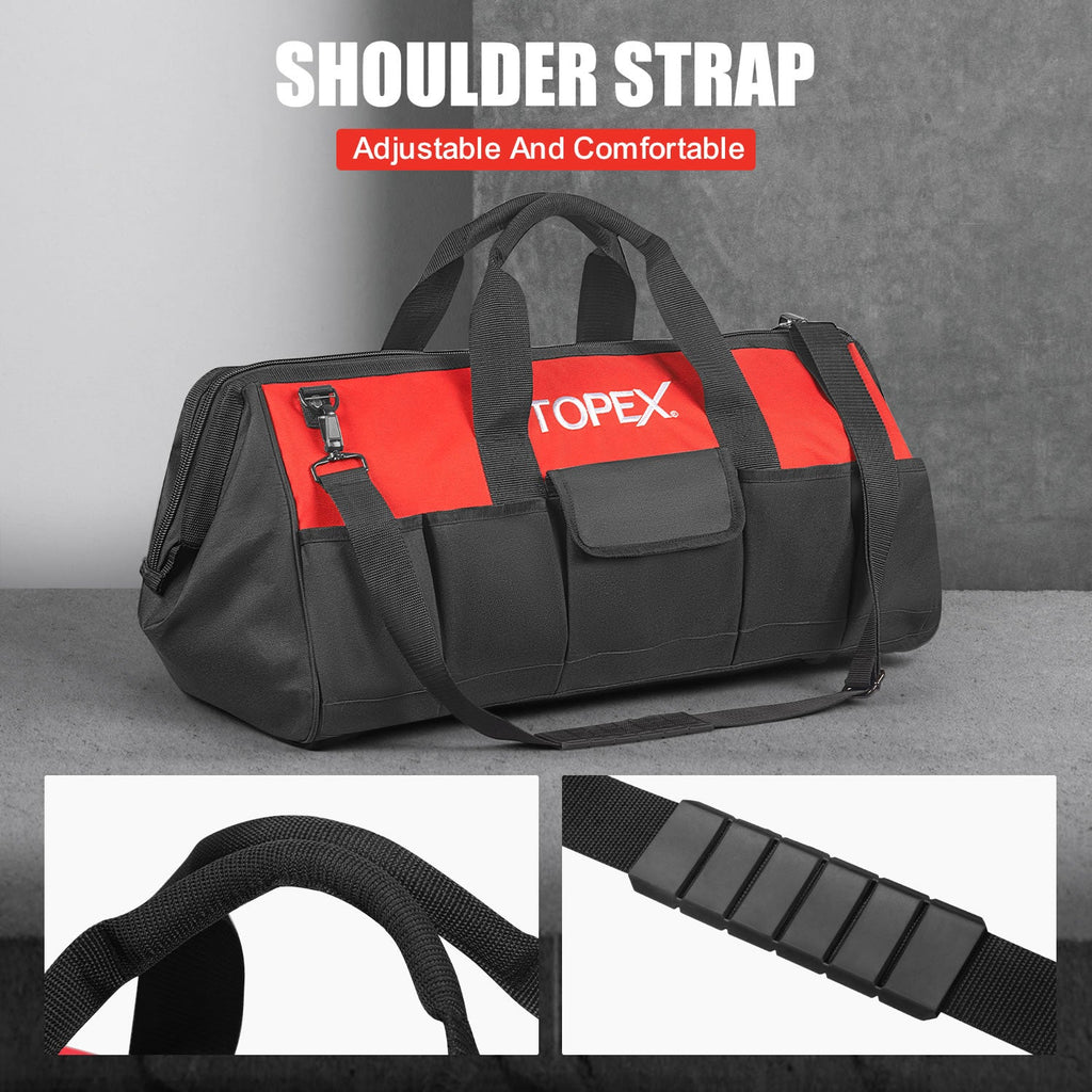 TOPEX 24 Inch Tool Bag, Multi-pocket Tool Organiser, Roomy Storage Space Tool Tote Bag with Padded Handle and Adjustable Shoulder, for home and workshop