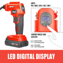 Load image into Gallery viewer, TOPEX 20V Cordless Air Compressor Car Tyre Inflator w/Digital Pressure Gauge LED Light