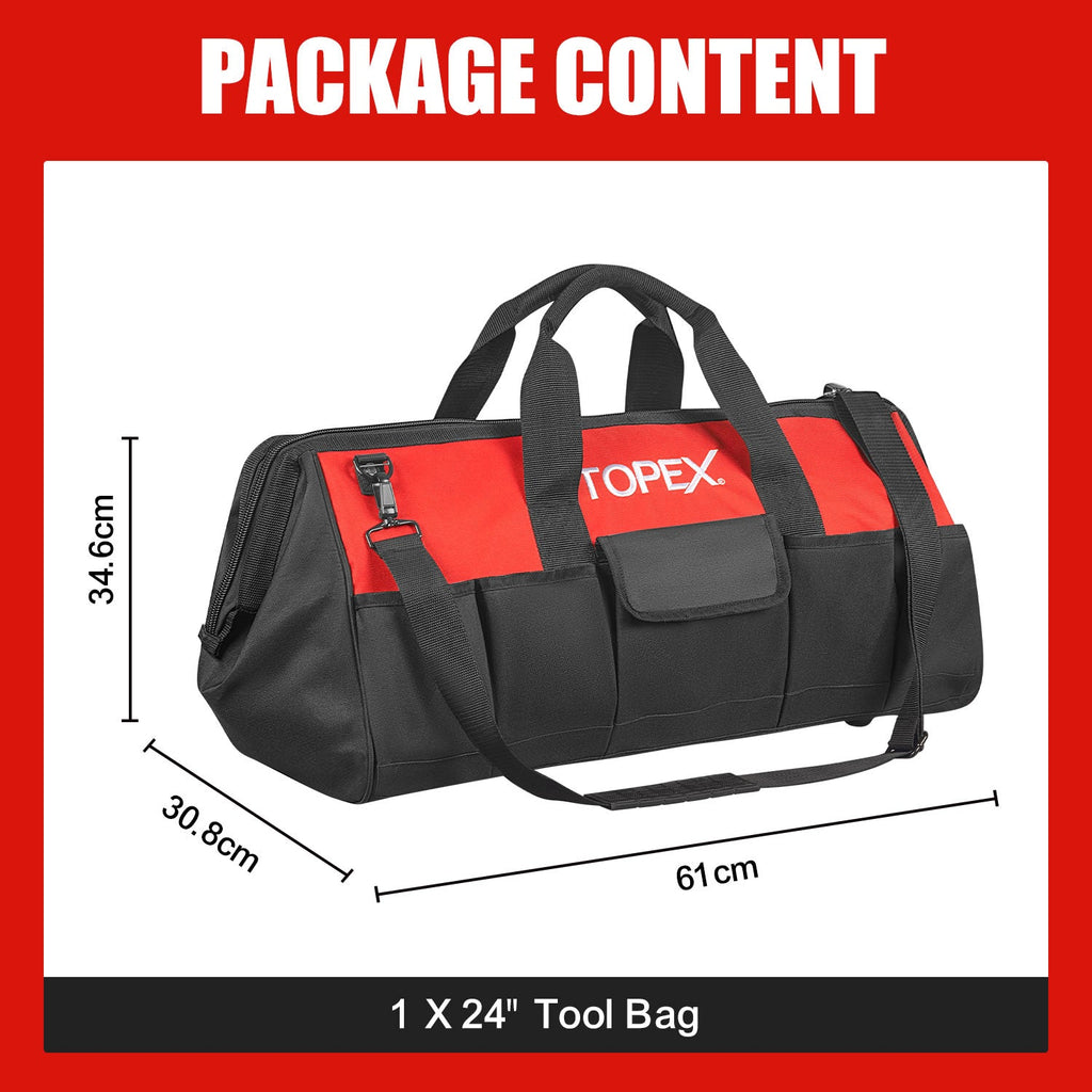 TOPEX 24 Inch Tool Bag, Multi-pocket Tool Organiser, Roomy Storage Space Tool Tote Bag with Padded Handle and Adjustable Shoulder, for home and workshop