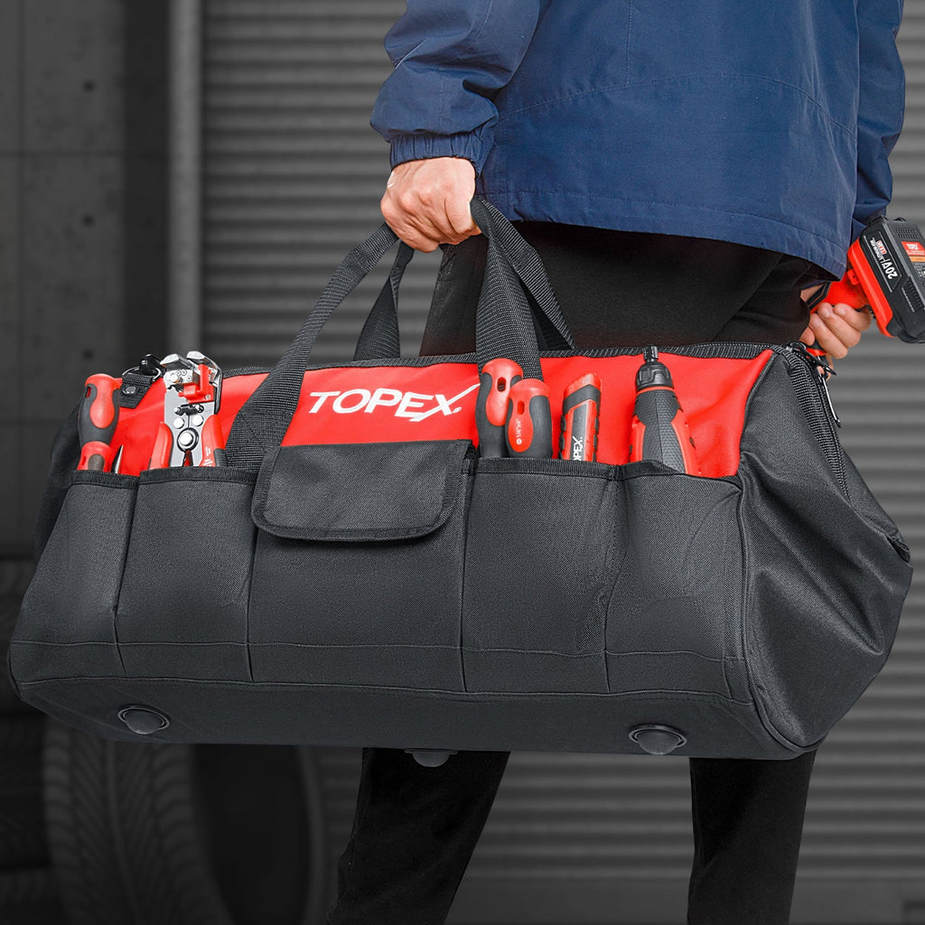 TOPEX 24 Inch Tool Bag, Multi-pocket Tool Organiser, Roomy Storage Space Tool Tote Bag with Padded Handle and Adjustable Shoulder, for home and workshop
