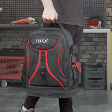 Load image into Gallery viewer, TOPEX 18 Inch Tool Backpack, 21 Pockets Inside and Outside Tool Organiser, Premium Fabric Tool Bag with Tough Bottom, for Home  and Workshop Organisations