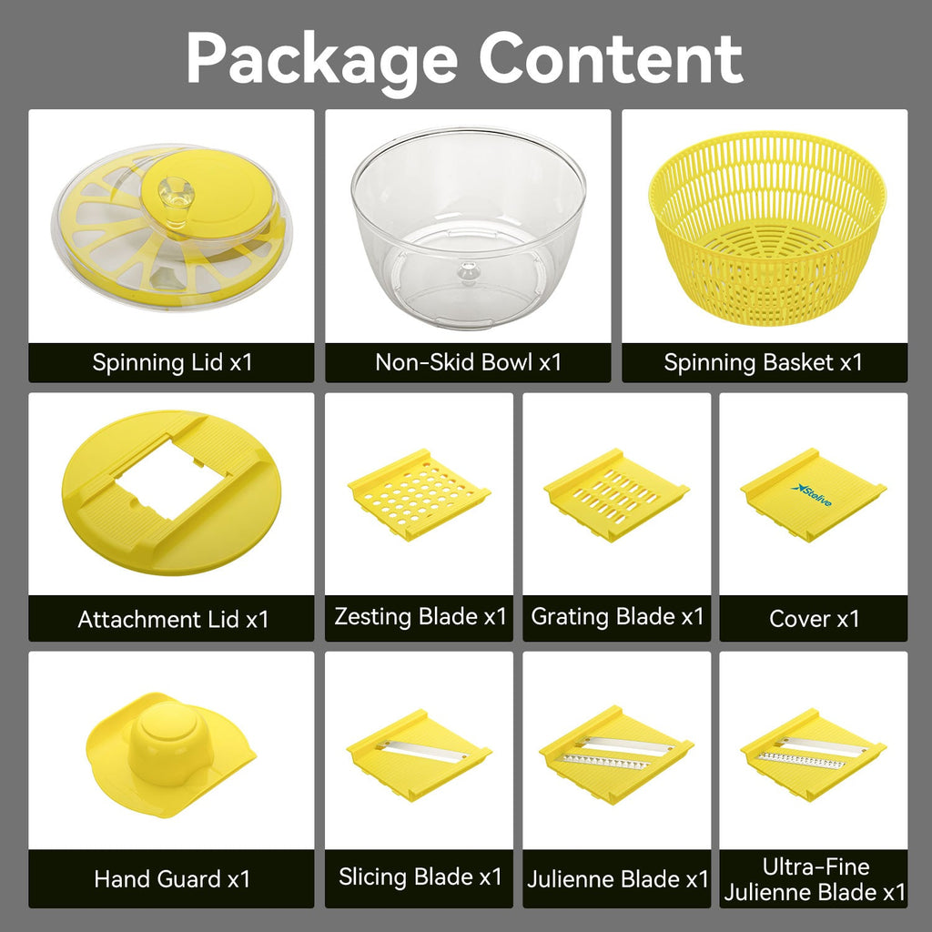 Stelive 2-IN-1 Salad Spinner Salad Spinner Vegetable Chopper Slicer Food Choppers Vegetable Slicer Fruit Cutter Food Dicer with Container Hand Guard (Yellow)