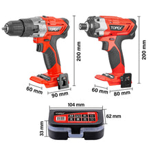 Load image into Gallery viewer, TOPEX 20V Cordless Twin Drill &amp; Impact Driver Set &amp; 32 Screwdriver Bits set
