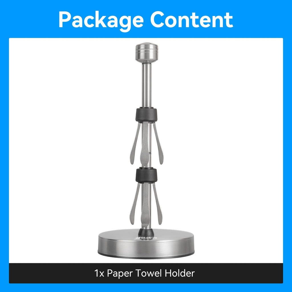 Stelive 11-Inch Paper Towel Holder, Free-Standing Kitchen Roll Holder, Weighted Paper Towel Dispenser with Suction Cup Base, One-Handed Tear, Stainless Steel