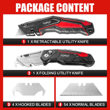 Load image into Gallery viewer, TOPEX Deluxe Folding Utility Knife 2 Piece Lock Back Auto Load Total 58 Blades