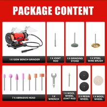 Load image into Gallery viewer, TOPEX 120W Bench Grinder w/ 2 Grinding Wheels&amp; Adjustable Tool Rests&amp; Eye-Protecting Shields&amp; Static Wheel Guards