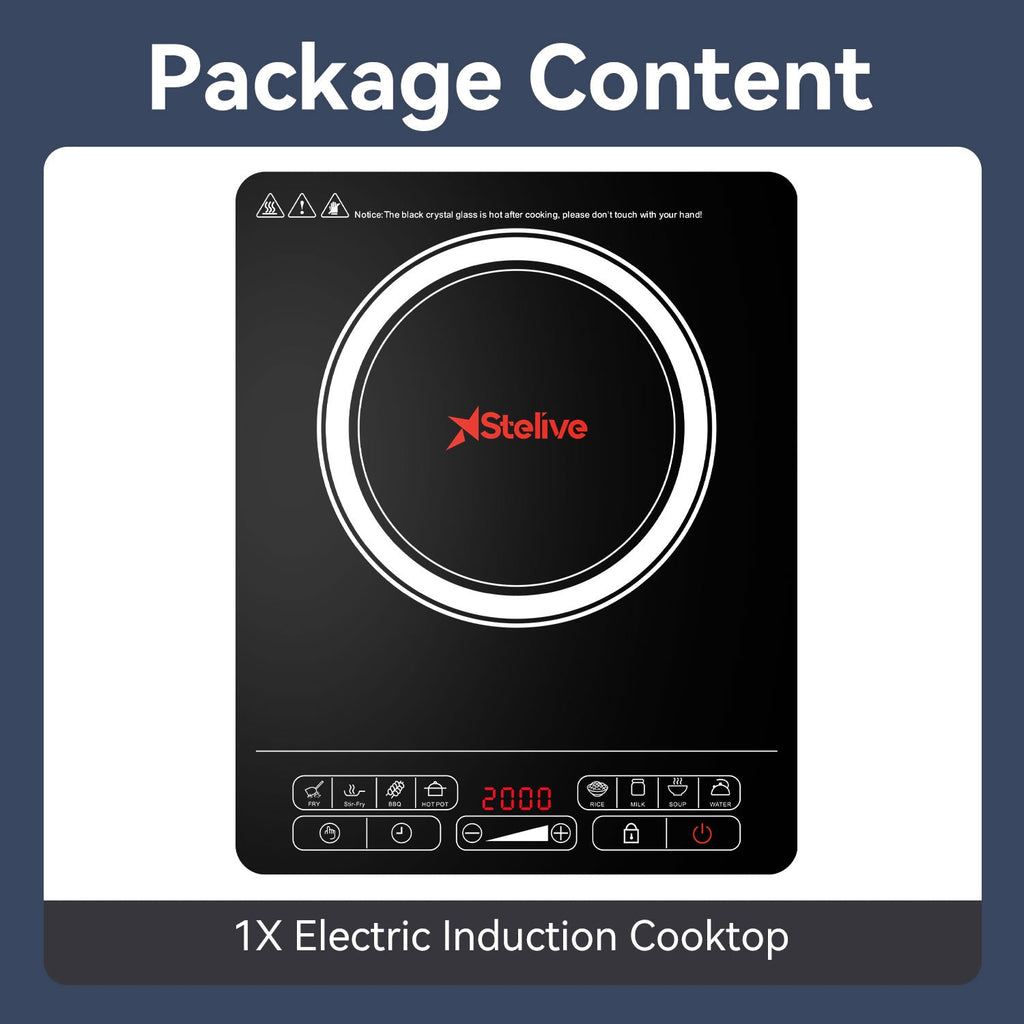Stelive 2000W Electric Induction Cooktop Portable Kitchen Cooker 8 Power Levels Electric Burner Induction Cooker with Sensor Touch (Black)