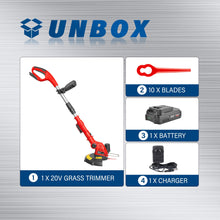Load image into Gallery viewer, TOPEX 20V Cordless Lawn Grass Line Trimmer 2 in 1 Whipper Snipper with 10 Blades