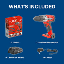Load image into Gallery viewer, TOPEX 20V Lithium-Ion Cordless Drill Driver Impact Hammer drill w/ Battery Charger