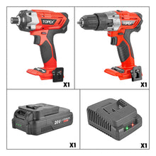 Load image into Gallery viewer, TOPEX 20V Cordless Combo Kit Hammer Drill &amp; Impact Driver w/ Fast Charger