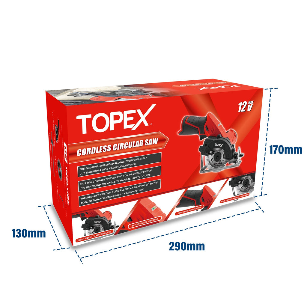 TOPEX 12V Max Cordless Circular Saw 85 mm Compact Lightweight [Skin only]
