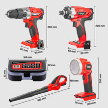 Load image into Gallery viewer, TOPEX 20V Combo Kit Hammer Drill Impact Driver Light Leaf Blower w/ 2 Batteries