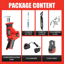 Load image into Gallery viewer, TOPEX 12V Cordless Reciprocating Saw w/  2 Saw Blades &amp; Clamping Claw  Cutting Depth 65 mm