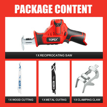 Load image into Gallery viewer, TOPEX 12V Cordless Reciprocating Saw w/ 2 Saw Blades &amp; Clamping Claw Cutting Depth 65 mm Skin Only without Battery