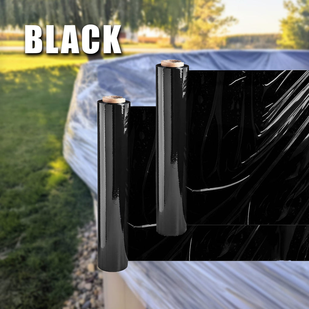 MasterSpec Black Plastic Stretch Wrap Film, 50cm x 400m Durable Packing Moving Packaging Heavy Duty Shrink Film 25U with Plastic Rotary Handle