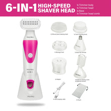 Load image into Gallery viewer, Monika 6-in-1 Electric Lady Shaver, Cordless for Woman Face/Leg/Underarm, Micro USB Portable