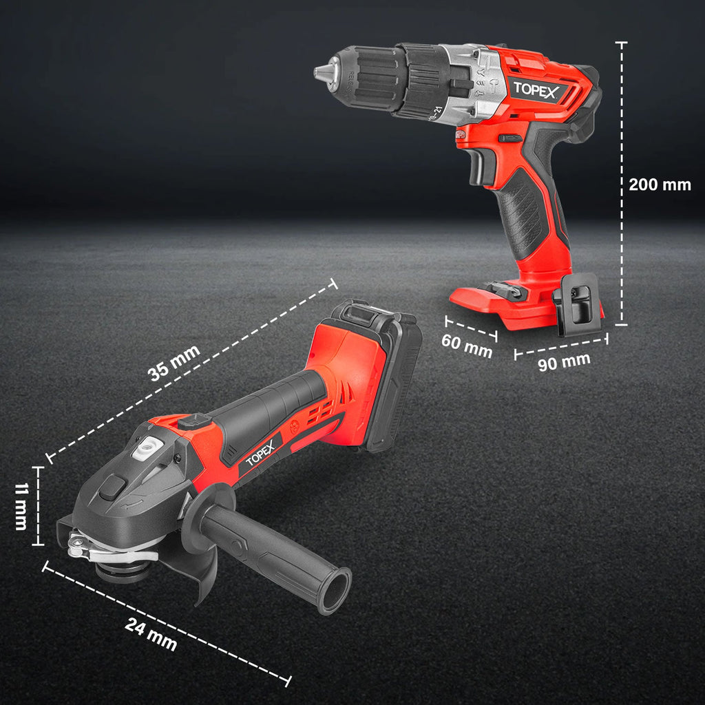 TOPEX 20V Cordless Power Tool Kit Cordless Drill Angle Grinder w/ 4.0Ah Battery & Fast Charger