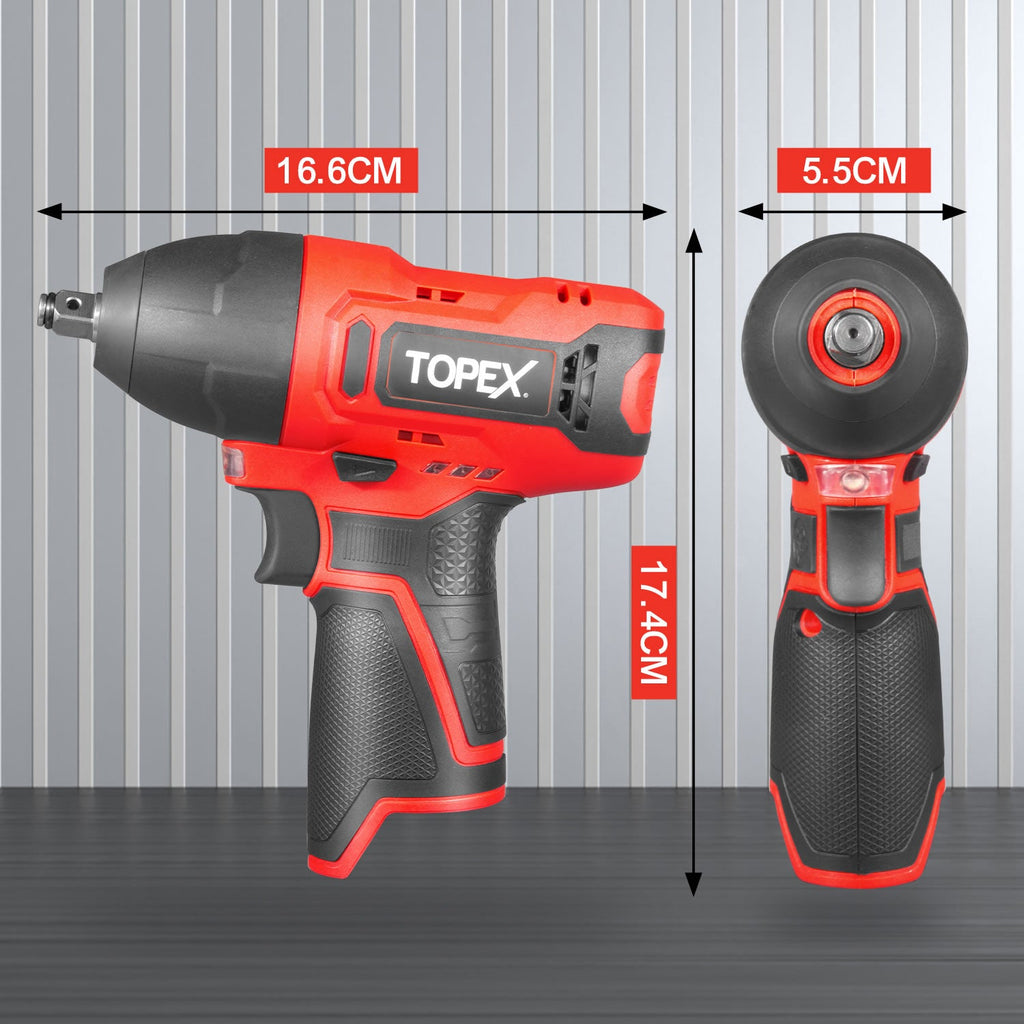 TOPEX 12V Cordless Impact Wrench with 3/8-Inch Chuck, Torque Max 120 N.m, 6 Sockets Skin Only without Battery