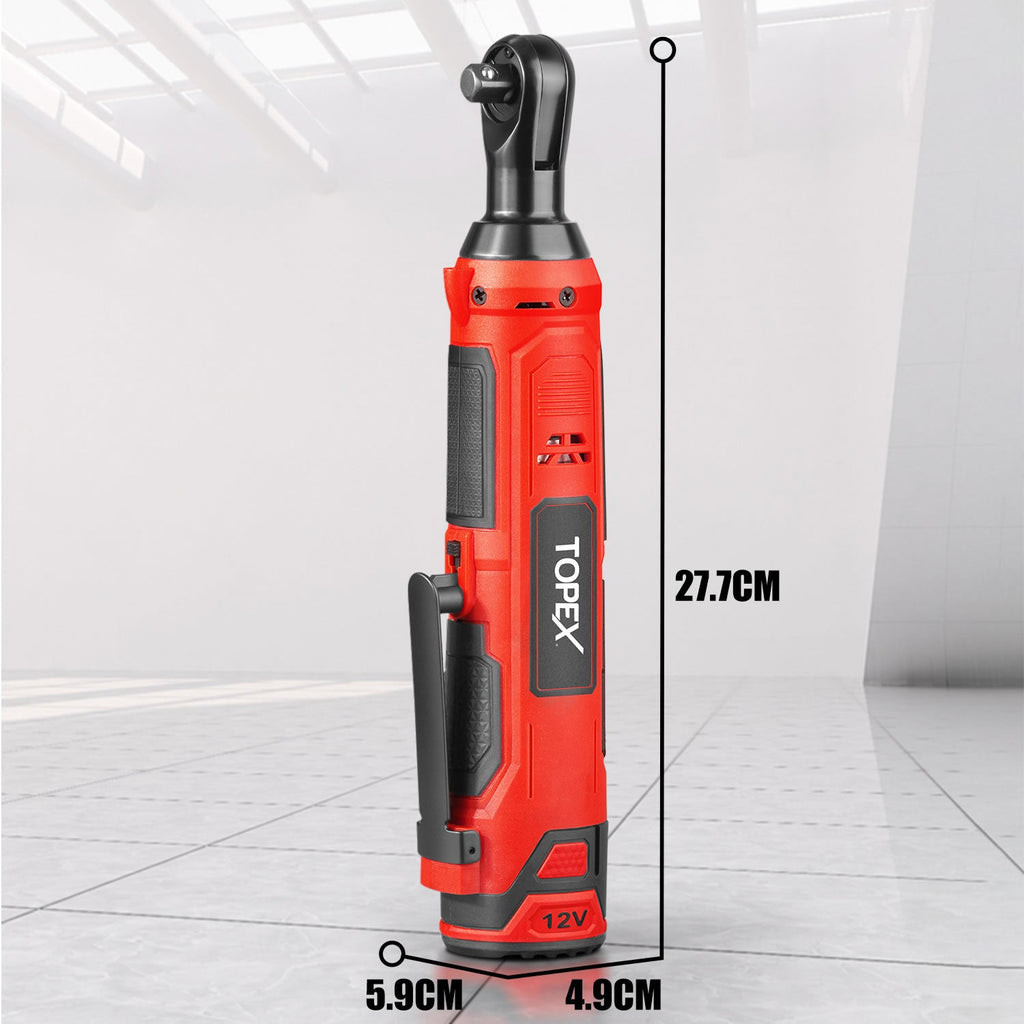 TOPEX 3/8" 12V Cordless Electric Ratchet Wrench 45NM/33.2ft-lbs 300RPM Variable Speed & LED Light
