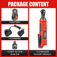 Load image into Gallery viewer, TOPEX 3/8&quot; 12V Cordless Electric Ratchet Wrench 45NM/33.2ft-lbs 300RPM Variable Speed &amp; LED Light
