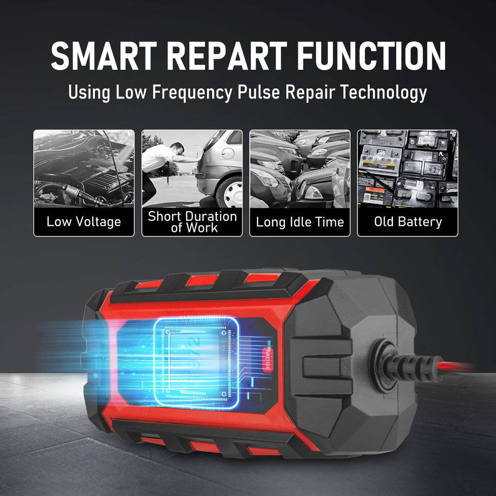 TOPEX Car Battery Charger, 10A 6V/12V Smart Automatic Battery Charger Maintainer with LCD Display for Lead Acid, LiFePo4 Battery in Truck, Motorcycle