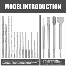 Load image into Gallery viewer, TOPEX 17 Piece SDS PLUS Rotary Hammer Drill Bits Set &amp; Chisel Bits Hole Tool Set