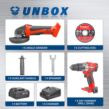 Load image into Gallery viewer, TOPEX 20V Cordless Power Tool Kit Cordless Drill Angle Grinder w/ 4.0Ah Battery &amp; Fast Charger