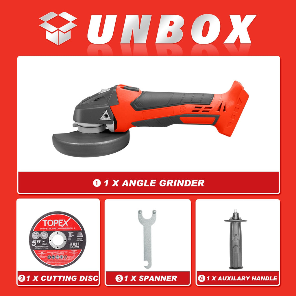 TOPEX 20V Cordless Angle Grinder 125mm Li-ion Grinding Cutting Power Tool Skin Only