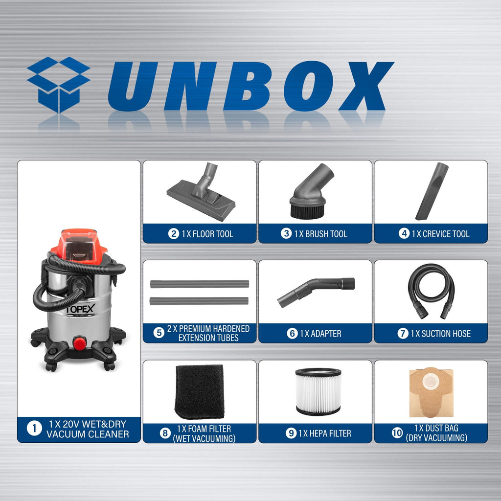TOPEX 20V 25L Wet & Dry Vacuum Cleaner & Blower Skin Only without Battery