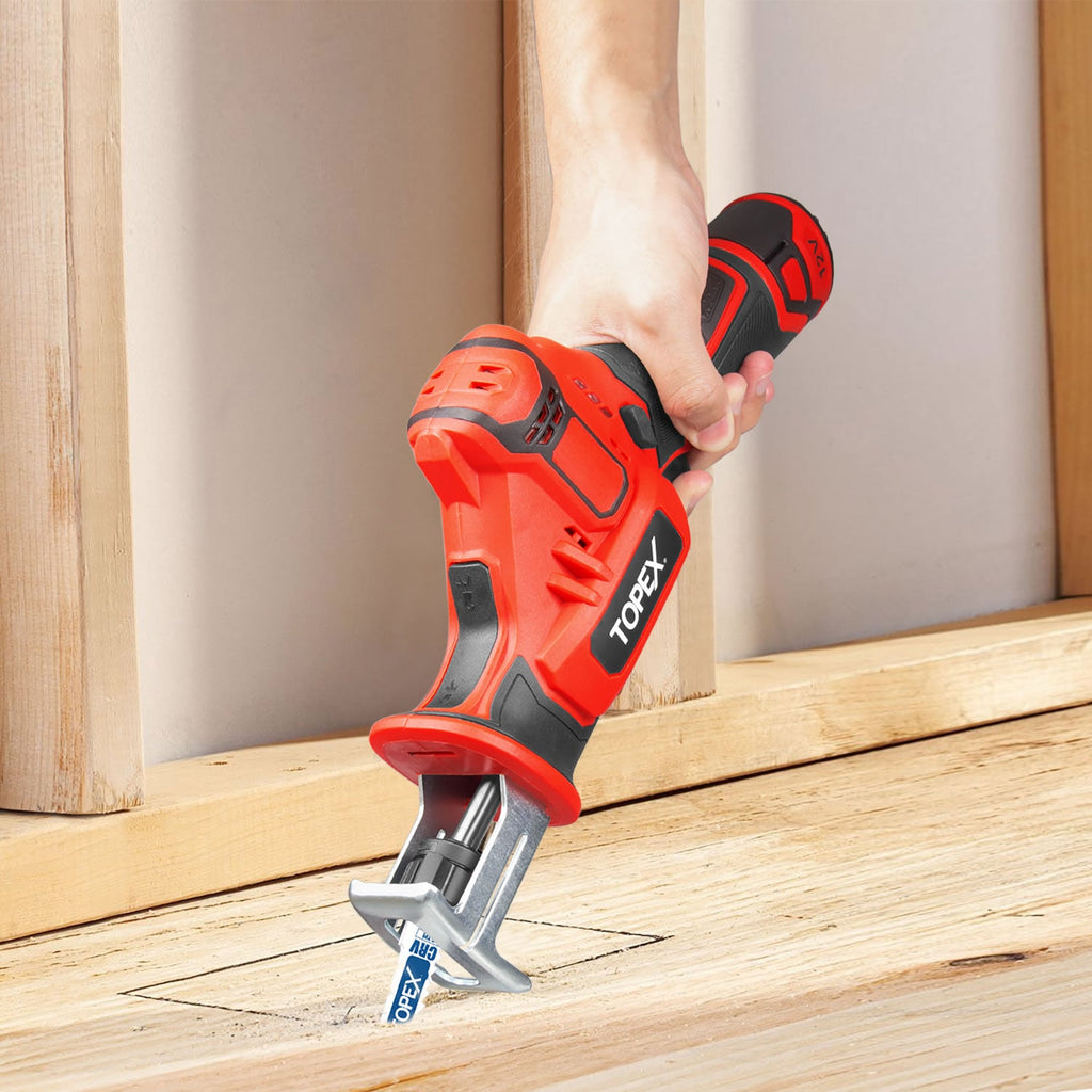 TOPEX 12V Cordless Reciprocating Saw w/  2 Saw Blades & Clamping Claw  Cutting Depth 65 mm