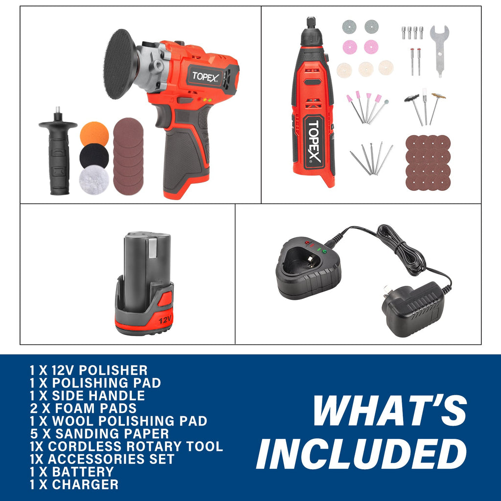 TOPEX 12V Cordless Power Tool Kit Polisher Rotary Tool