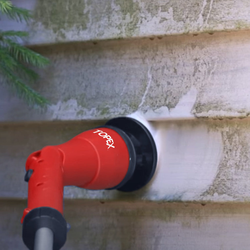 TOPEX 20V Cordless Power Scrubber With Extension Long Handle & 4 Replaceable Brush Heads,2 Speeds Power Scrubber Brush