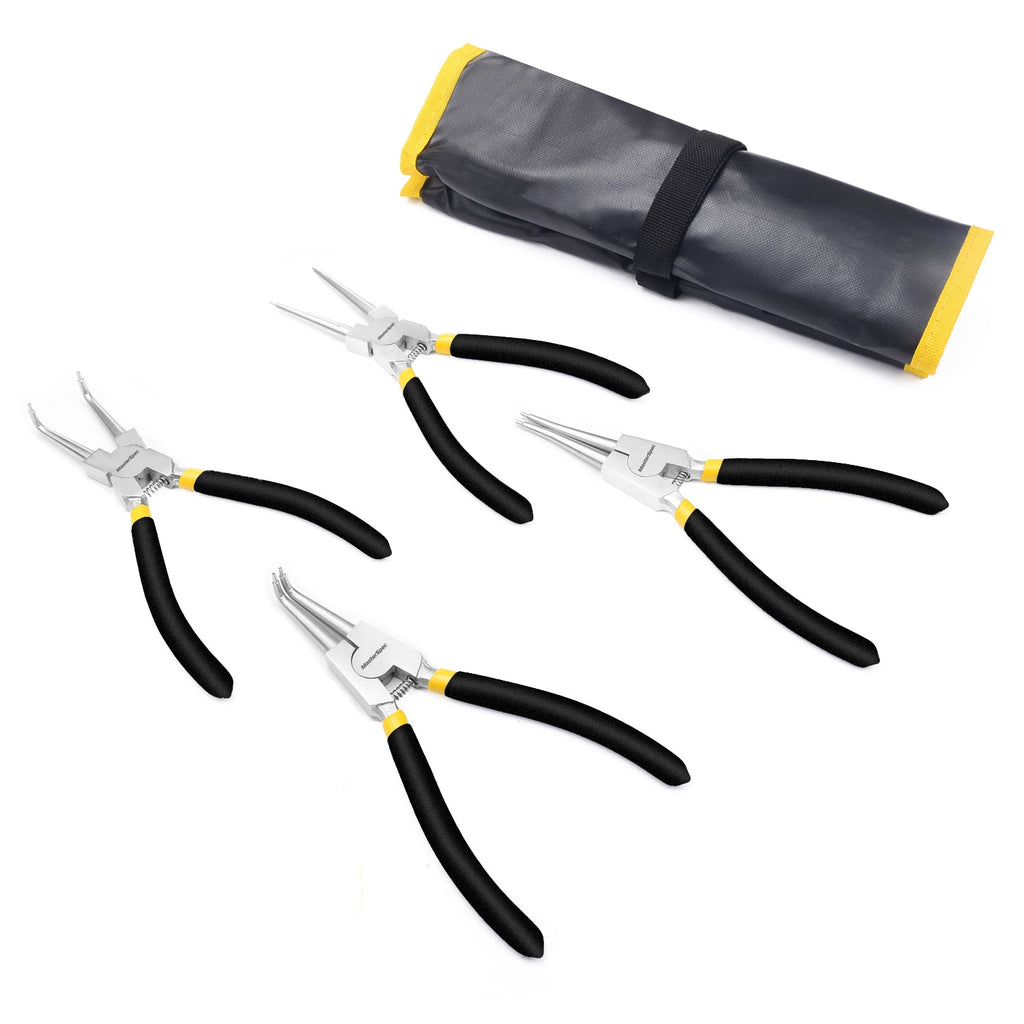 MasterSpec 7" Nickel Coated Circlip Pliers Set Snap Ring Remover Rolling Pounch