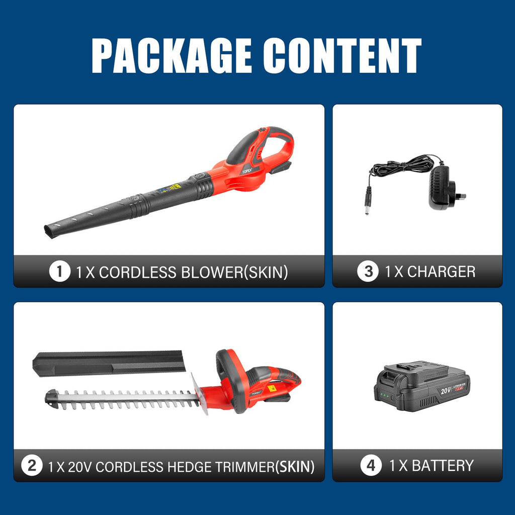 TOPEX 20V Cordless Blower and Hedge Trimmer Combo Kit w/ Battery