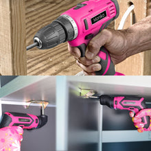 Load image into Gallery viewer, Monika Pink Power Tool Combo Set Cordless Drill Driver Rechargeable Screwdriver ELectric Cutter w/ 159PCS Household Tool Set &amp; 20PCS Gardening Kit