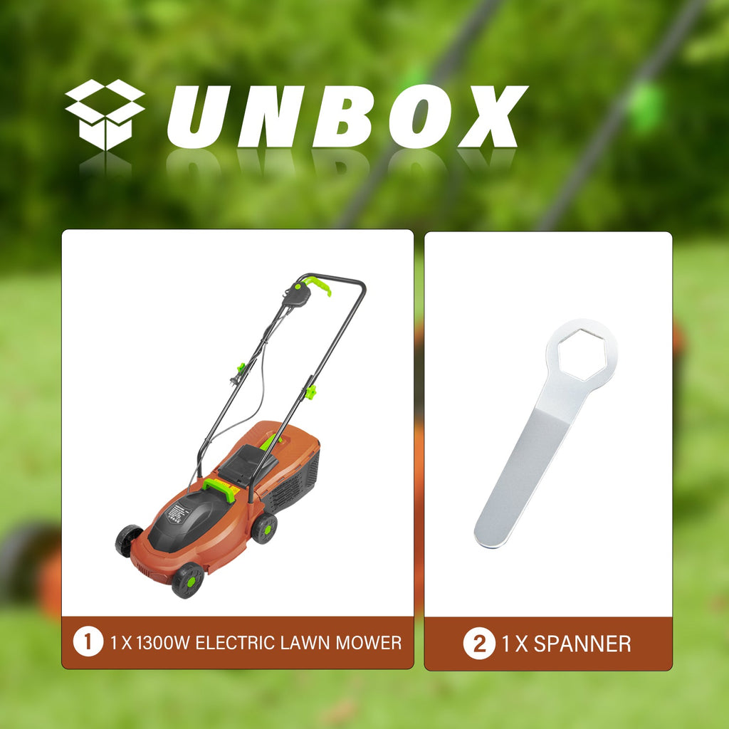 KOZYARD 1300W Electric Lawn Mower,2-in-1 Grass Box Or Mulch Electric Weeder,2-Position Height Adjustment,Cutting Width 320MM, Adjustable Cutting Height (25/40/55MM)