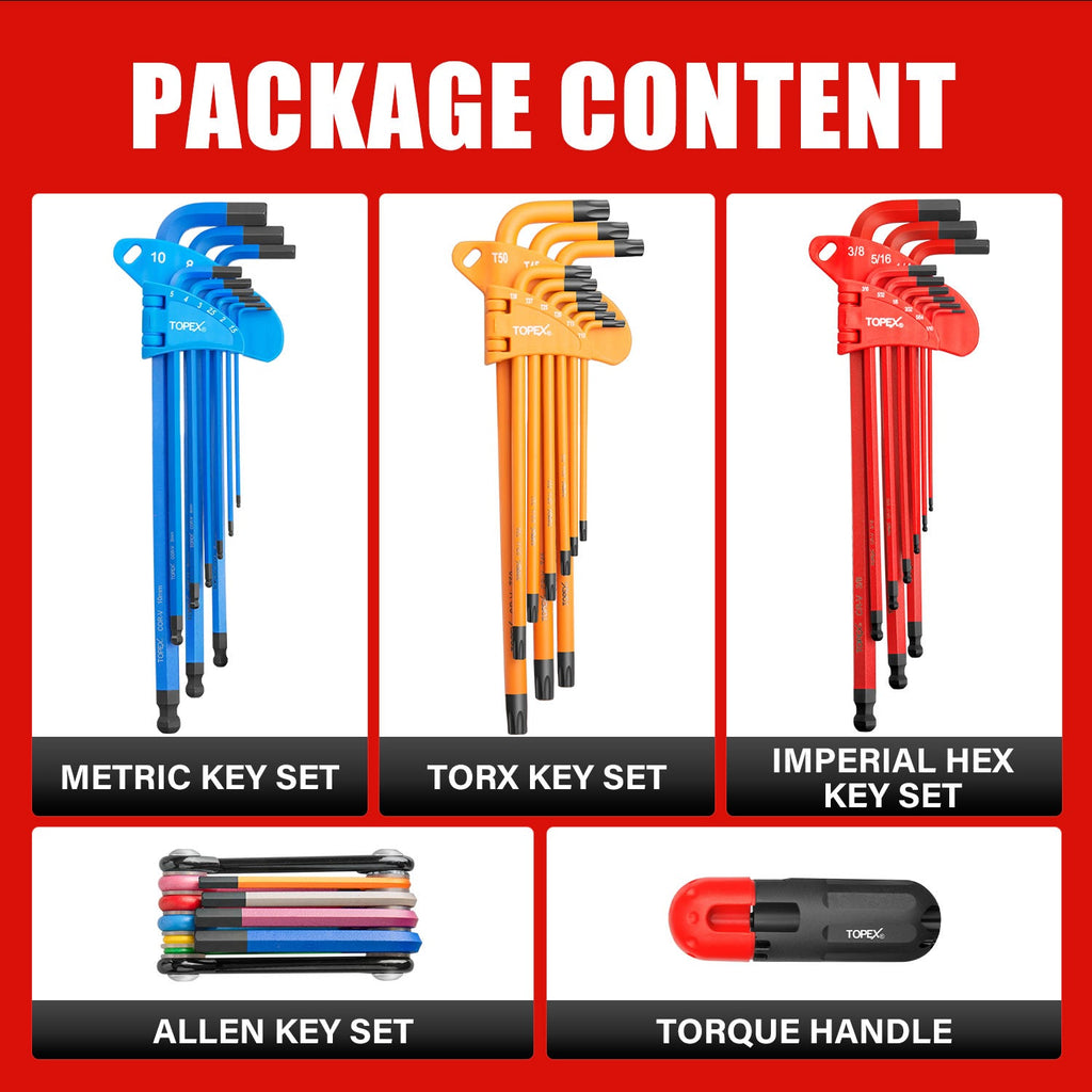 TOPEX 38Pcs Allen Key Set Hex Key Allen Wrench Folding Hex Key Ball End Metric/SAE/Star